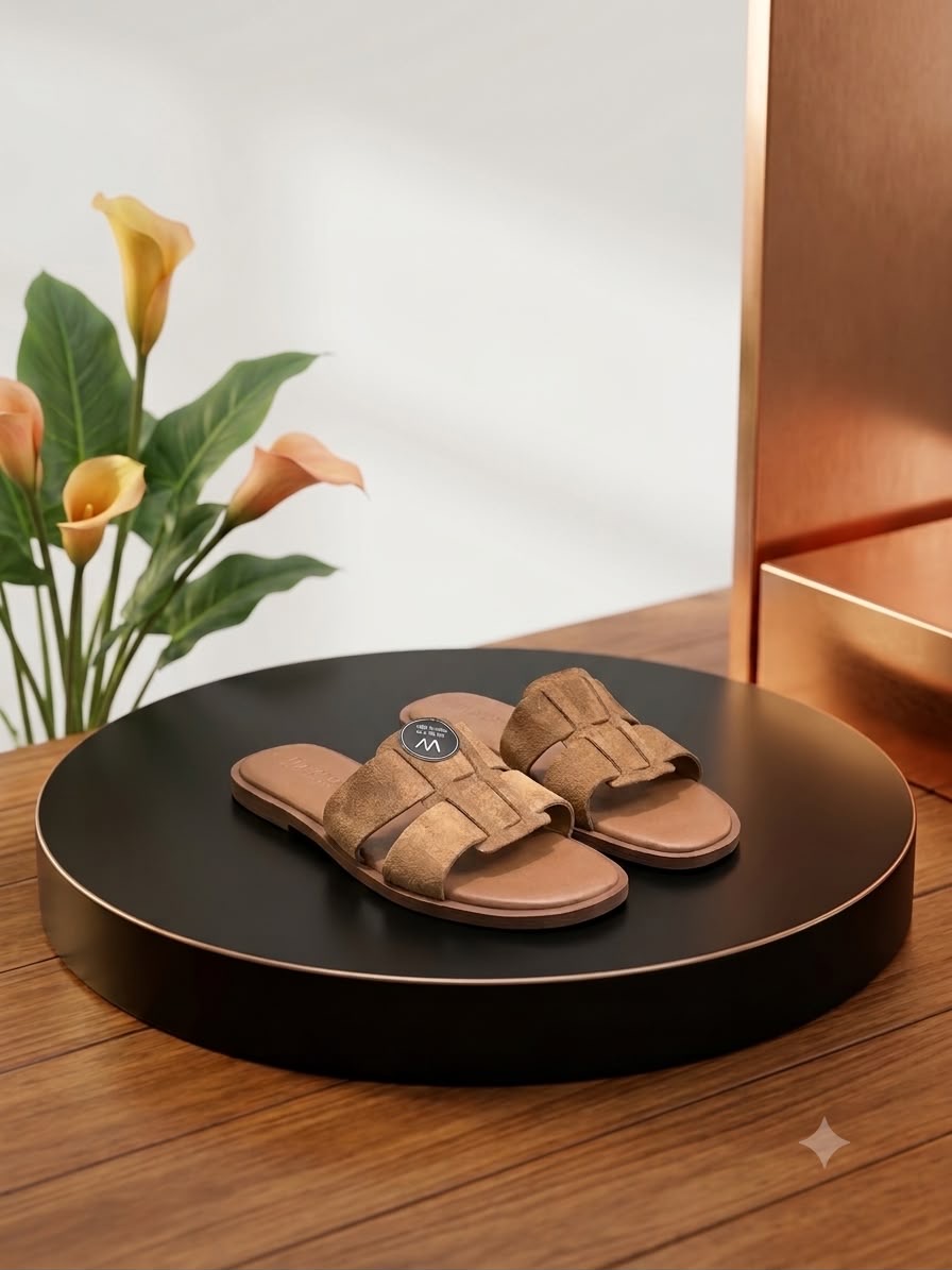 Tan Woven Slide Sandals
