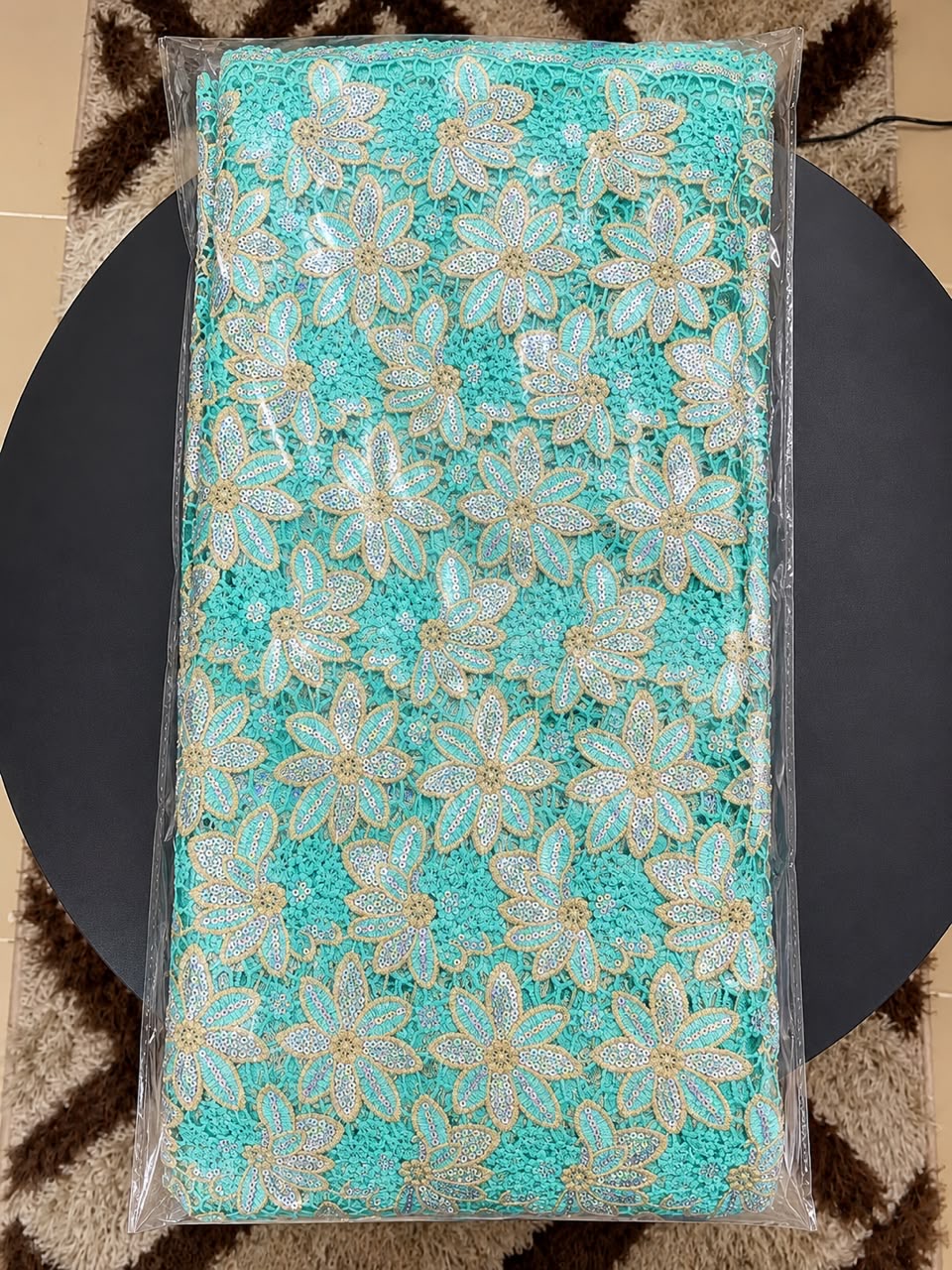 Turquoise Floral Sequin Lace