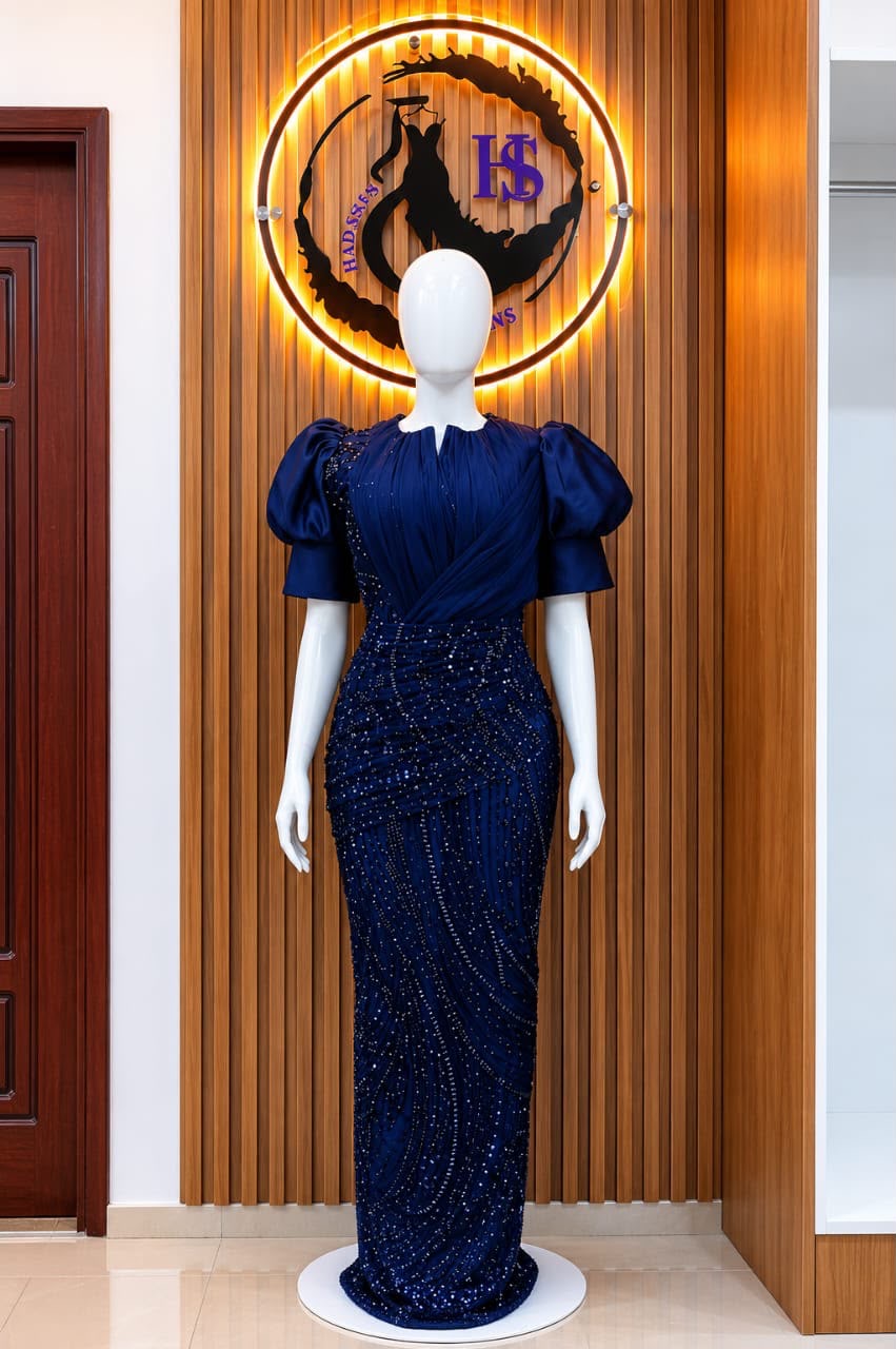Navy Sequin Evening Gown